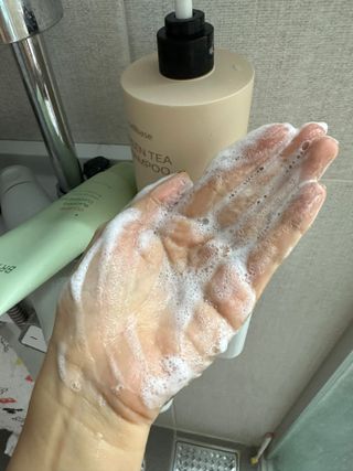 프리마인 더이상 뻣뻣하고 효과없는 탈모샴푸는 NO. 근본부터 케어하는 셀베이스 그린티샴푸(500ml) — 5점을 준 리뷰어가 2023년 1월 올린 사용 사진