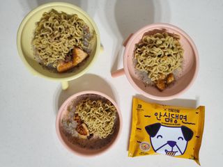 안심댕면 강아지라면 5봉지+쓰담쓰담 종합영양제 2스틱 샘플 증정 — 5점을 준 리뷰어가 2022년 8월 올린 사용 사진