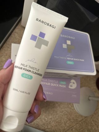 바노바기 코스메틱 바노바기 밀크씨슬 리페어 시카 폼 클렌저 플러스 120ml + 퀵 마스크 플러스 30매 — 5점을 준 리뷰어가 2023년 8월 올린 사용 사진
