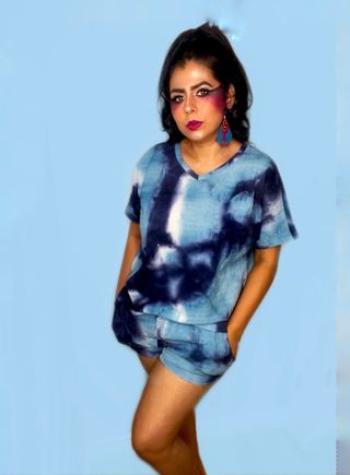 noflik Tie Dye Short Set-여성용 타이 다이 라운지 세트 — 3점을 준 리뷰어가 2021년 7월 올린 사용 사진