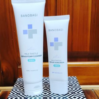 바노바기 코스메틱 바노바기 밀크씨슬 리페어 시카 폼 클렌저 플러스 120ml + 선스크린 플러스 50ml — 5점을 준 리뷰어가 2023년 8월 올린 사용 사진