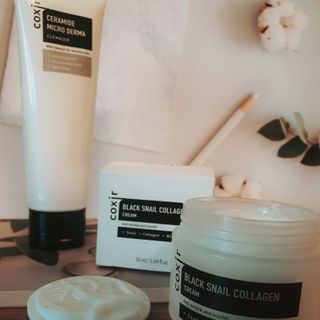 COXIR 블랙 스네일 콜라겐 크림 50ml &amp; 세라마이드 마이크로 더마 클렌저 120ml — 4점을 준 리뷰어가 2021년 8월 올린 사용 사진