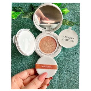 TONEfitSUN 쿠션 12g 비건 톤업 선쿠션 한국산 SPF 50+/ PA++++ — 5점을 준 리뷰어가 2023년 2월 올린 사용 사진