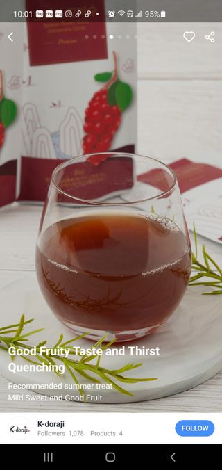 [K-doraji] Omija Berry Drink–80ml pouches of Bellflower Root Concentrate with Omija Berry — 1점을 준 리뷰어가 2021년 8월 올린 사용 사진