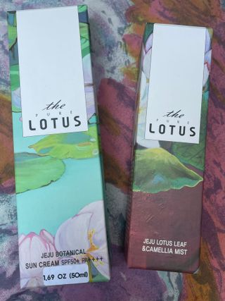더 퓨어 로터스 제주 식물 선크림 / 제주 연잎 &amp; 동백 미스트 / 순수한 연꽃 어메니티 세트 — 5점을 준 리뷰어가 2022년 7월 올린 사용 사진