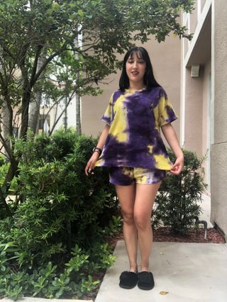 noflik Tie Dye Short Set-여성용 타이 다이 라운지 세트 — 3점을 준 리뷰어가 2021년 7월 올린 사용 사진