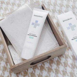 바노바기 코스메틱 바노바기 밀크씨슬 리페어 시카 선스크린 플러스 50ml — 5점을 준 리뷰어가 2024년 4월 올린 사용 사진
