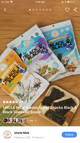 UNCLE NICK 한국 슈퍼 스낵 블랙 &amp; 블랙 김 스낵 — 4.5점을 준 리뷰어가 2021년 9월 올린 사용 사진
