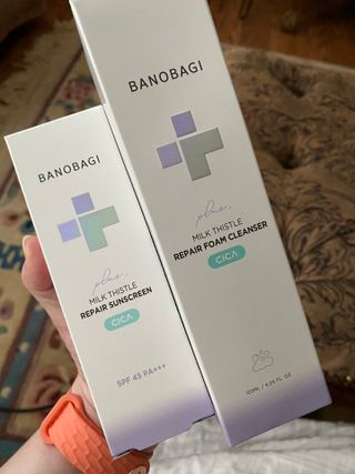 바노바기 코스메틱 바노바기 밀크씨슬 리페어 시카 폼 클렌저 플러스 120ml + 선스크린 플러스 50ml — 5점을 준 리뷰어가 2023년 8월 올린 사용 사진
