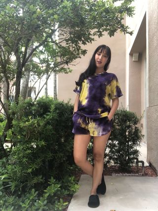 noflik Tie Dye Short Set-여성용 타이 다이 라운지 세트 — 3점을 준 리뷰어가 2021년 7월 올린 사용 사진