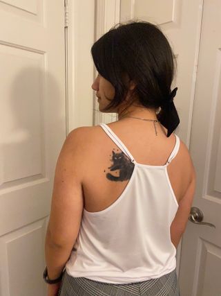 noflik 민소매 스트랩 블라우스-Dressy Tops Summer Spaghetti Strap Tank Tops — 5점을 준 리뷰어가 2021년 8월 올린 사용 사진