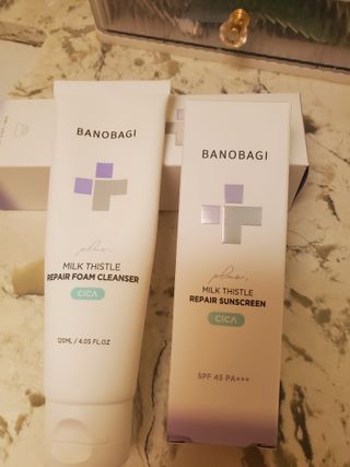 바노바기 코스메틱 바노바기 밀크씨슬 리페어 시카 폼 클렌저 플러스 120ml + 선스크린 플러스 50ml — 5점을 준 리뷰어가 2023년 8월 올린 사용 사진