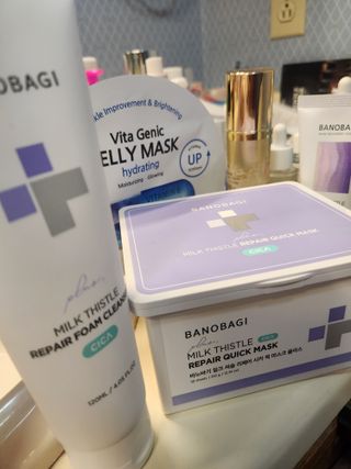 바노바기 코스메틱 바노바기 밀크씨슬 리페어 시카 폼 클렌저 플러스 120ml + 퀵 마스크 플러스 30매 — 5점을 준 리뷰어가 2023년 8월 올린 사용 사진